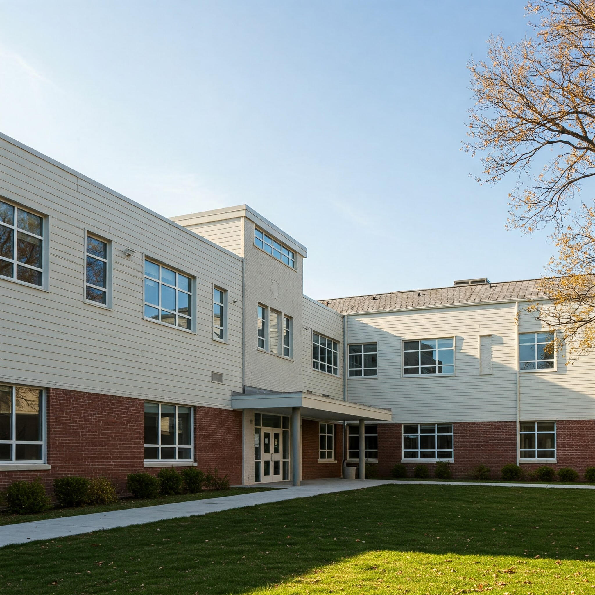 Revêtement extérieur institutionnel École avec revêtement extérieur beige